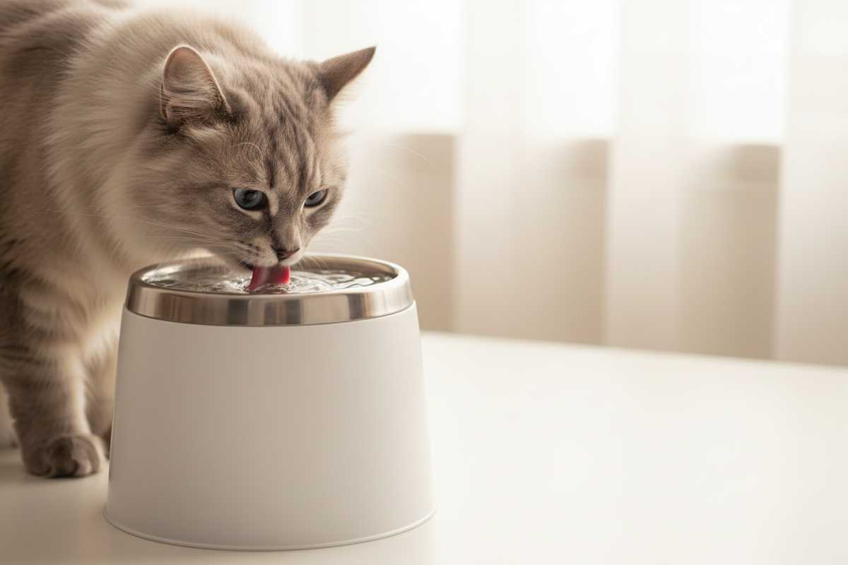 LumiPaws Hero — Grey cat close-up