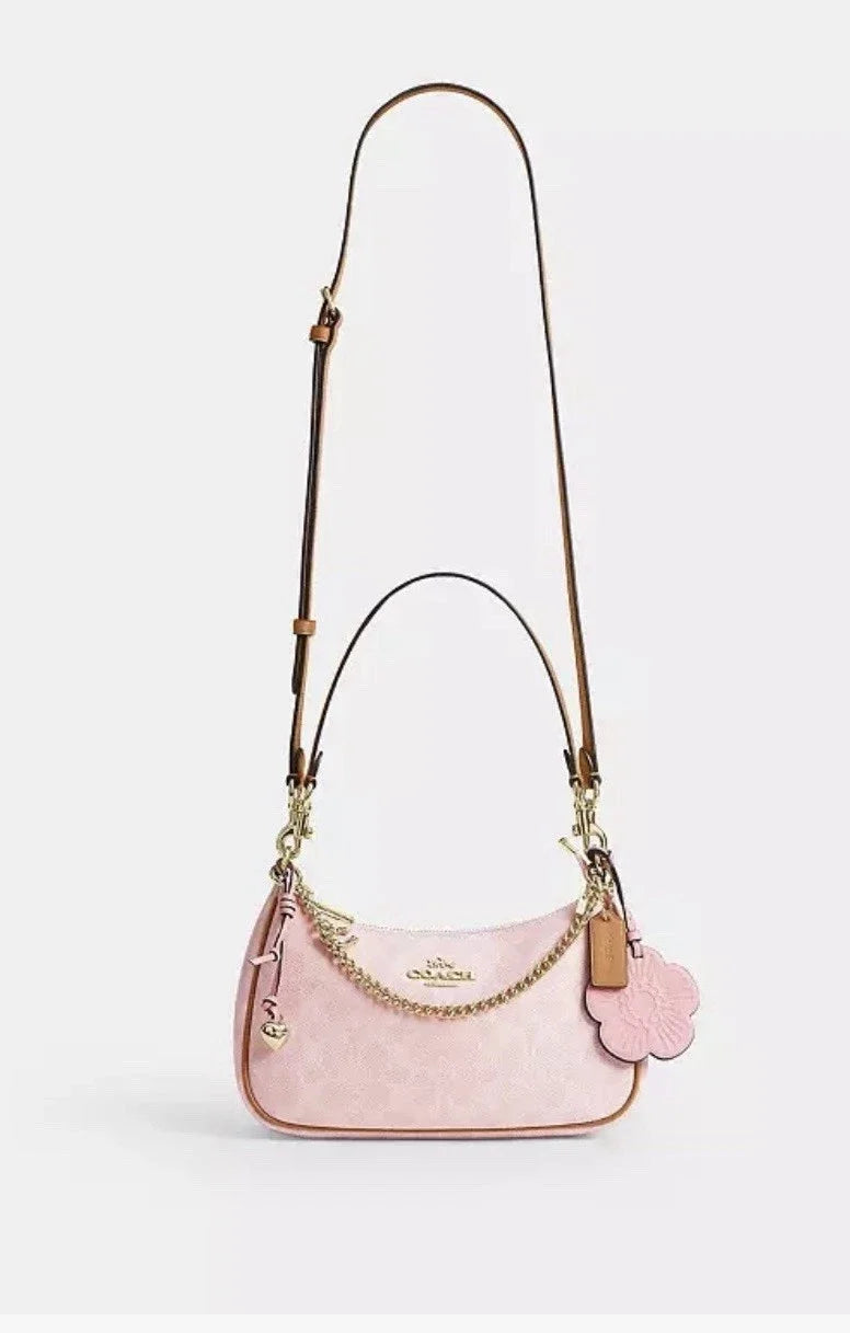 Coach Teri Shoulder Bag Signature Gold Powder Pink CEA20
